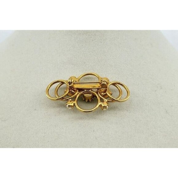 Vintage ART DECO Style Brooch Gold Tone Overlay Circle Green Stones/Faux Pearls - Picture 3 of 3